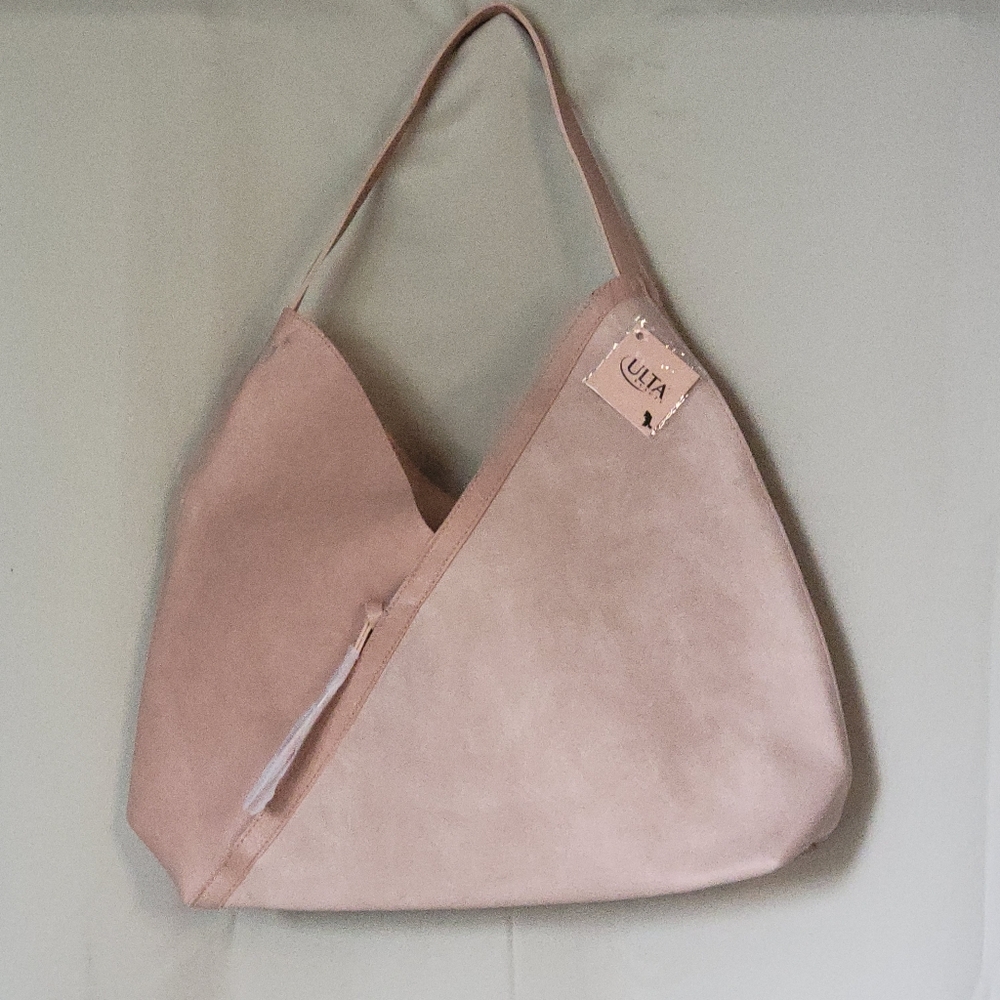 Ulta Beauty Blush Pink Asymmetrical Faux Leather Tote Shoulder Bag, Zip Pocket